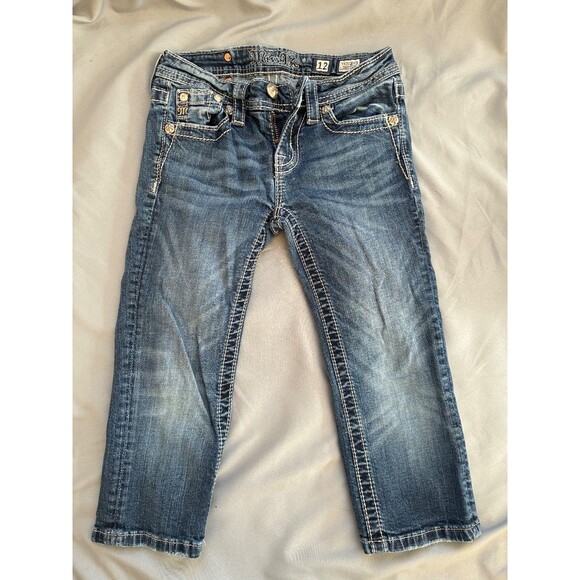 Miss Me Other - Miss Me Girls Denim Cuffed Capri Jean SZ 12 Sequin Embellished Y2K